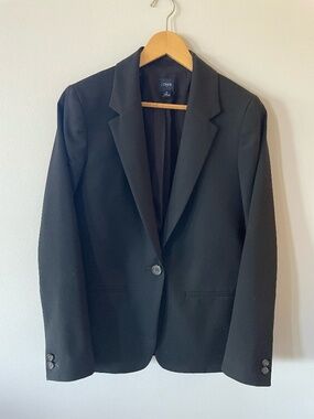 J.Crew Black Classic One-Button Blazer Tailored Career Jacket, Size 6